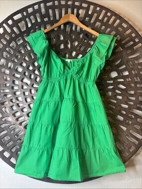 💚 Baevely Tiered Babydoll Mini Dress Women’s Large Green Sleeveless Flowy 💚